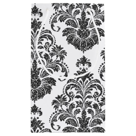 elegante zwarte witte Damask Klein Cadeauzakje (Achterkant)