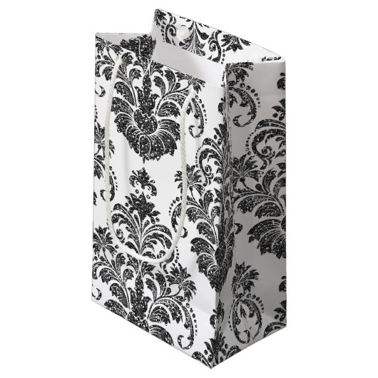 elegante zwarte witte Damask Klein Cadeauzakje (Voorkant Gekanteld)