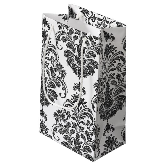 elegante zwarte witte Damask Klein Cadeauzakje (Achterkant Gekanteld)
