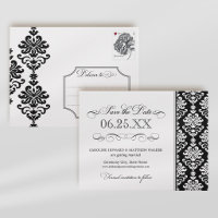 Elegante Zwarte Witte Damast Bloemwerk Huwelijk