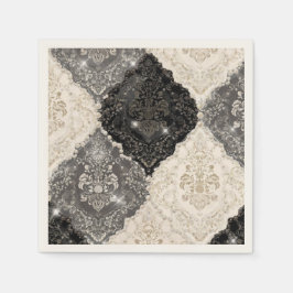 Elegante Zwarte Witte Damast Parel Servet