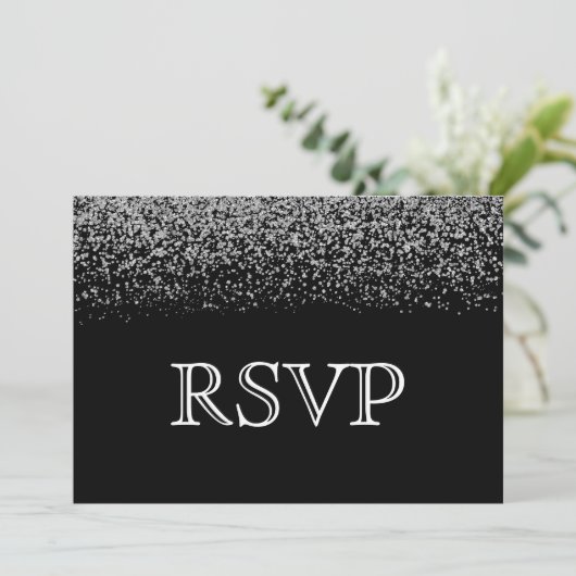 Elegante Zwarte & Witte Diamanten Trouw RSVP Kaart (Staand voorkant)