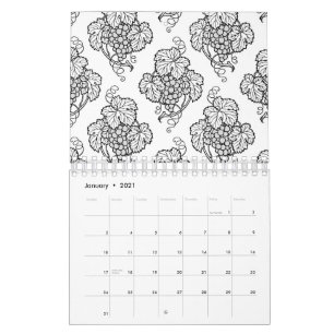 Elegante Zwarte Witte Druiventrossen Wijn Fruitlie Kalender