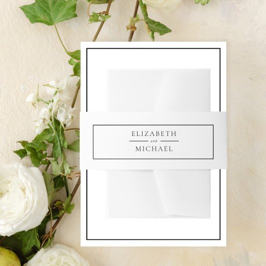 Elegante Zwarte & Witte Eenvoudige Minimalistische Uitnodigingen Wikkel