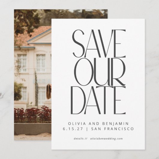 Elegante Zwarte Witte Eenvoudige Moderne Trendy Fo Save The Date (Voorkant / Achterkant)