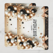 Elegante zwarte witte en gouden ballonnen Happy Bi Kaart (Voorkant / Achterkant)