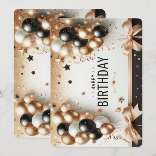 Elegante zwarte witte en gouden ballonnen Happy Bi Kaart (Voorkant / Achterkant)