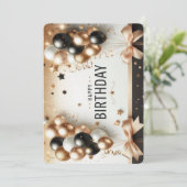 Elegante zwarte witte en gouden ballonnen Happy Bi Kaart (Staand voorkant)