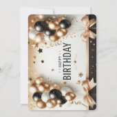 Elegante zwarte witte en gouden ballonnen Happy Bi Kaart (Achterkant)