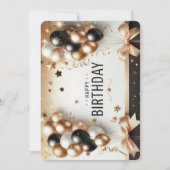 Elegante zwarte witte en gouden ballonnen Happy Bi Kaart (Voorkant)