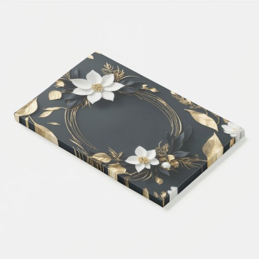 Elegante Zwarte Witte en Gouden Bloemenkrans Bruil Post-it® Notes (Schuin)