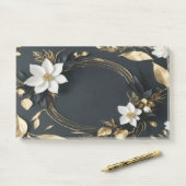 Elegante Zwarte Witte en Gouden Bloemenkrans Bruil Post-it® Notes (Op bureau)