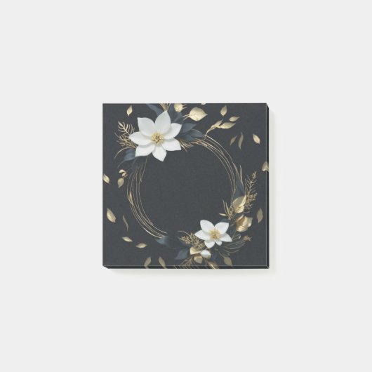 Elegante Zwarte Witte en Gouden Bloemenkrans Bruil Post-it® Notes (Voorkant)