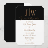 Elegante zwarte, witte en gouden huwelijksuitnodig kaart (Voorkant / Achterkant)