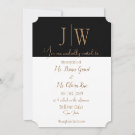 Elegante zwarte, witte en gouden huwelijksuitnodig kaart