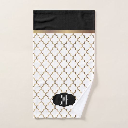 Elegante zwarte, witte en gouden Quatrefoil Patron Bad Handdoek (Handdoek)