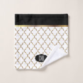 Elegante zwarte, witte en gouden Quatrefoil Patron Bad Handdoek (Wasdoekje)