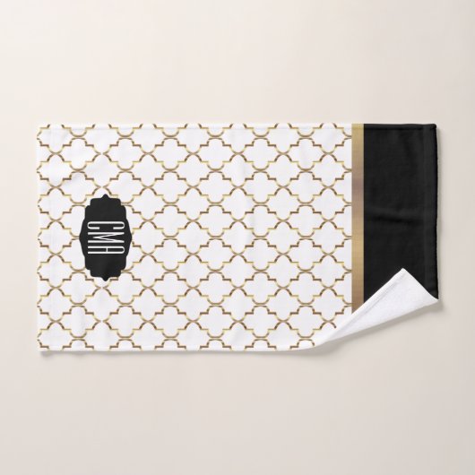 Elegante zwarte, witte en gouden Quatrefoil Patron Bad Handdoek (Handdoek)