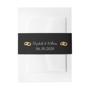 Elegante zwarte witte en gouden trouwringen & name uitnodigingen wikkel