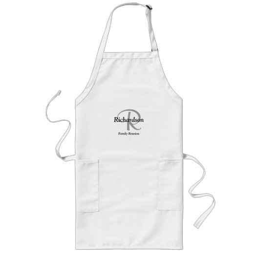 Elegante zwarte, witte en zilvergrijze monogrammen lang schort (Voorkant)