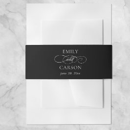 Elegante Zwarte & Witte Fijne Calligrafie Bruiloft Uitnodigingen Wikkel