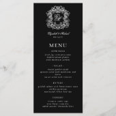 Elegante Zwarte Witte Formele Monogram Wapen Huwel Menu (Voorkant)