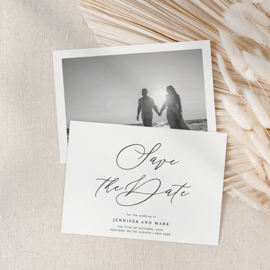 Elegante Zwarte Witte Foto Achter Bruiloft Horizon Save The Date
