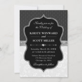 Elegante Zwarte Witte Frame Bloemige Bruiloft Kaart (Voorkant)