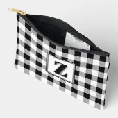 Elegante zwarte witte geruite monogram aanpasbaar etui (Open)