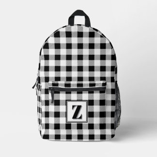 Elegante zwarte witte geruite monogram op maat gem bedrukte rugzak