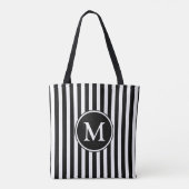 Elegante zwarte witte gestreepte monogram tote bag (Achterkant)