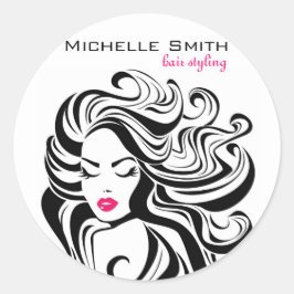 Elegante Zwarte Witte Golvende Kapsel Haar Extensi Ronde Sticker