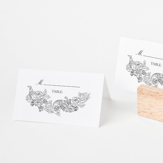 Elegante Zwarte & Witte Gotische Bruiloft Plaatskaartje