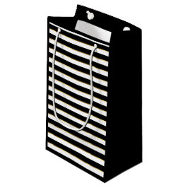 Elegante Zwarte Witte Gouden Horizontale Streep  Klein Cadeauzakje