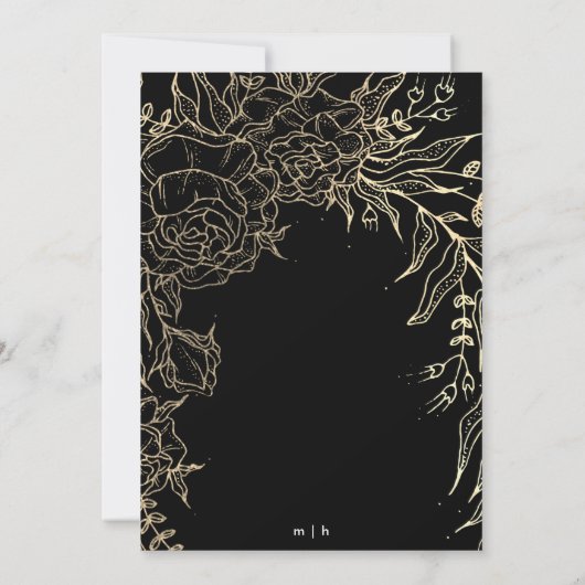 Elegante Zwarte Witte Gouden Krans Bruidsdiner Kaart (Achterkant)