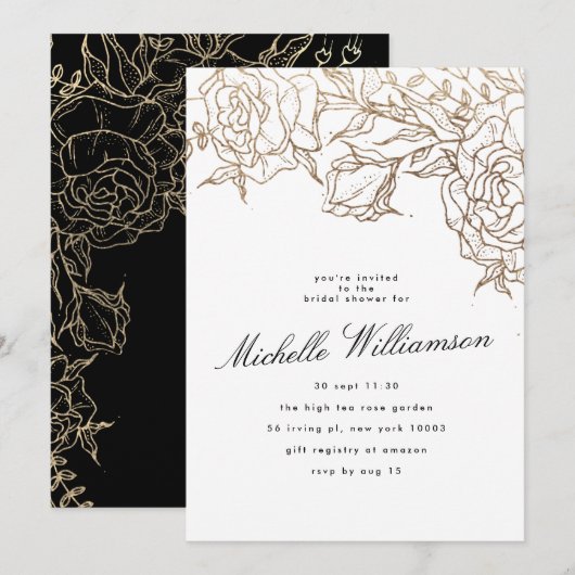 Elegante Zwarte Witte Gouden Krans Bruidsdiner Kaart (Voorkant / Achterkant)