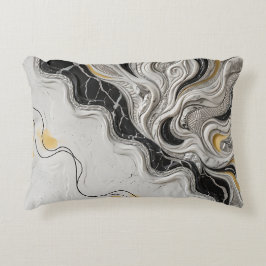 Elegante Zwarte Witte Gouden Marmer Abstracte Kuns Accent Kussen