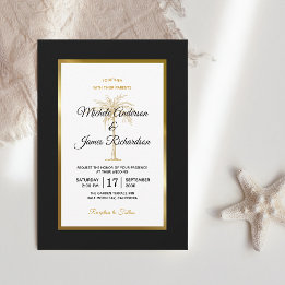 Elegante Zwarte Witte Gouden Palmboom Moderne Trou Kaart