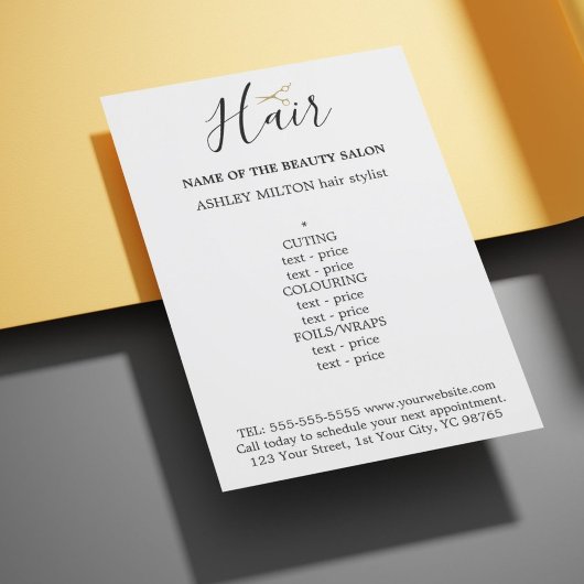 Elegante Zwarte Witte Gouden Schaar Haar Menu