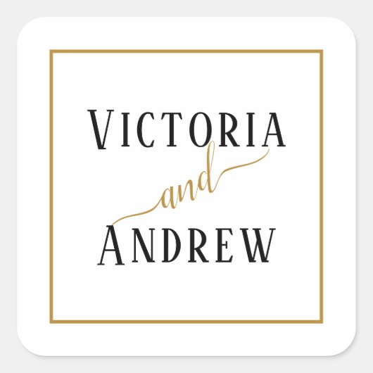 Elegante Zwarte Witte Gouden Script Minimale Trouw Vierkante Sticker (Voorkant)