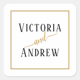 Elegante Zwarte Witte Gouden Script Minimale Trouw Vierkante Sticker