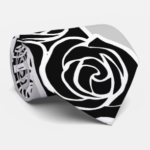 Elegante Zwarte Witte Grijze Rozen Romantisch Patr Stropdas