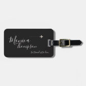elegante zwarte witte handgeschreven stijlreis bagagelabel (Voorkant horizontaal)