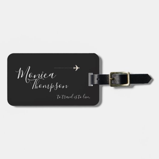 elegante zwarte witte handgeschreven stijlreis bagagelabel (Voorkant horizontaal)