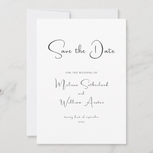 Elegante Zwarte & Witte Huwelijk Save The Date (Voorkant)