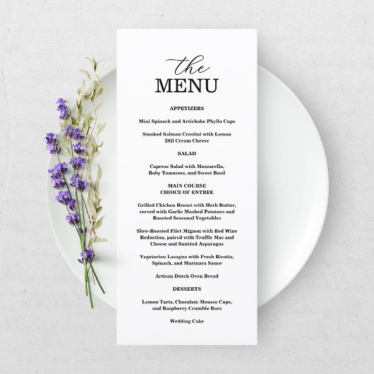 Elegante Zwarte & Witte Huwelijksmenu Menu