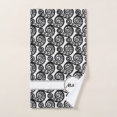 Elegante Zwarte Witte initialen Botanische varenbl Bad Handdoek (Handdoek)