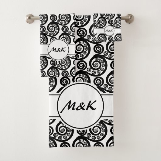Elegante Zwarte Witte initialen Botanische Varens  Bad Handdoek (Insitu)