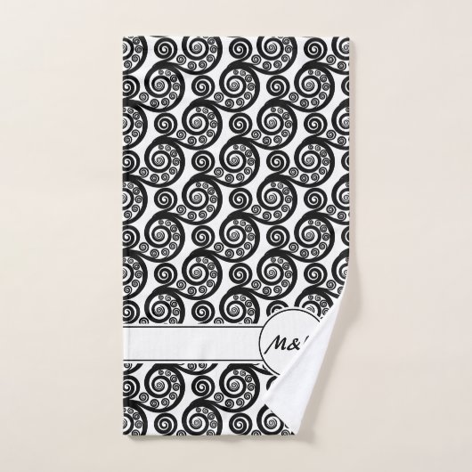 Elegante Zwarte Witte initialen Botanische Varens  Bad Handdoek (Handdoek)