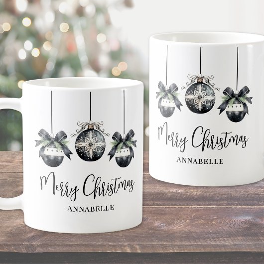 Elegante Zwarte Witte Kerstmis Koffiemok